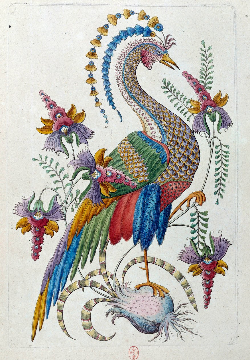 Fantastisk fugl. Tegningen kommer fra en kinesisk vase. Maleri av Jean Antoine Fraisse (1700-tallet) av Jean Antoine Fraisse