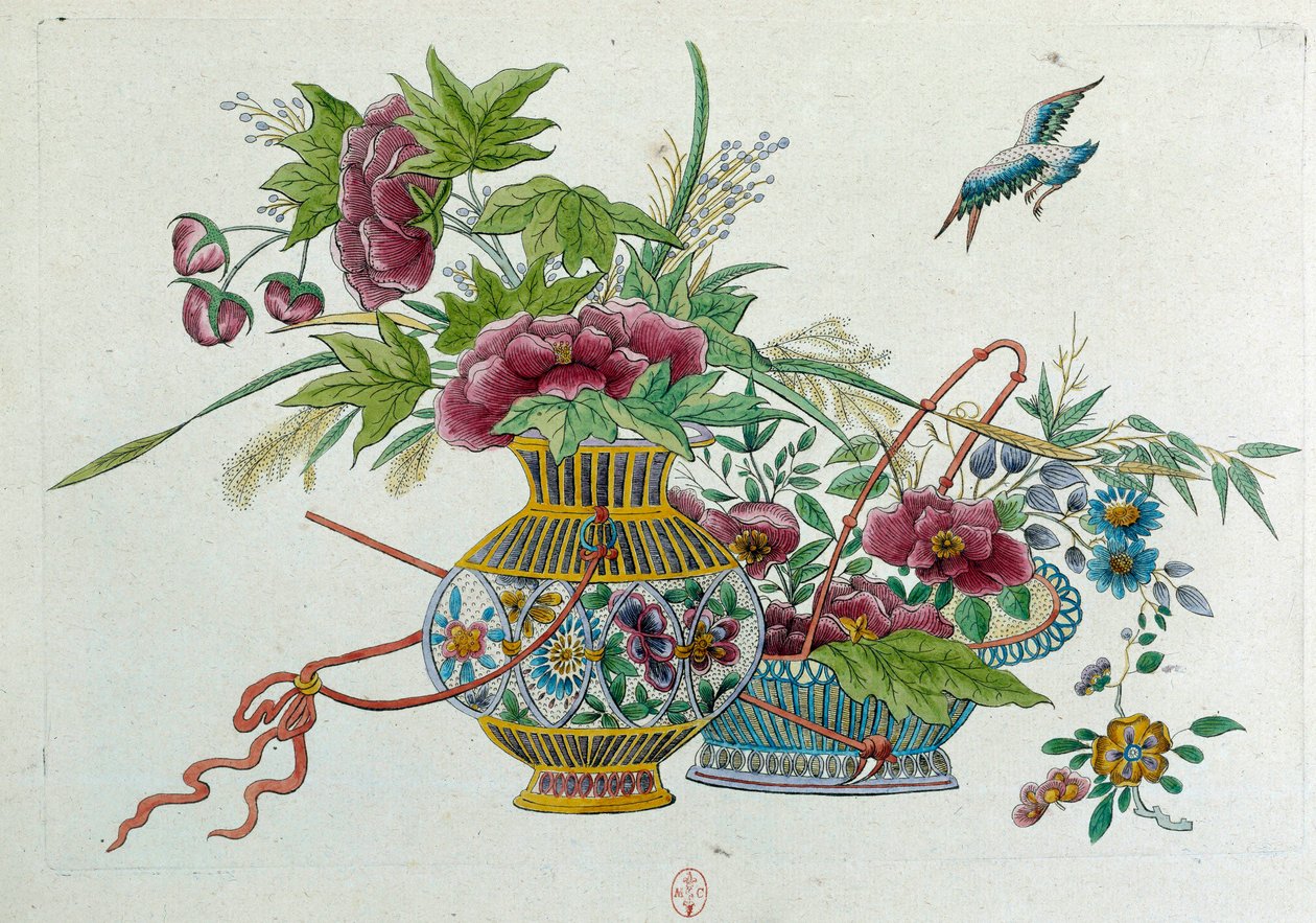 Blomster i en vase. Tegningen kommer fra en kinesisk vase. Maleri av Jean Antoine Fraisse (1700-tallet) av Jean Antoine Fraisse