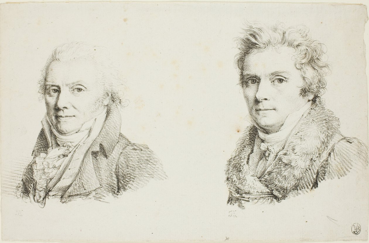 Selvportrett i mørk tøyfrakk og selvportrett i pelskragefrakk av Jean Antoine Laurent