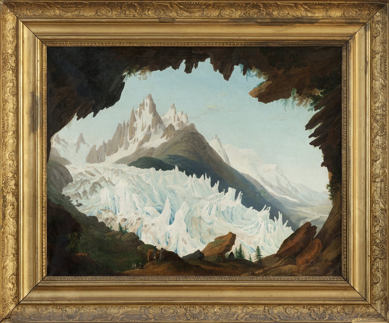 Utsikt over Alpene tatt fra hvelvet kalt Chapeau of the Woods Glacier (olje på lerret) av Jean Antoine Linck