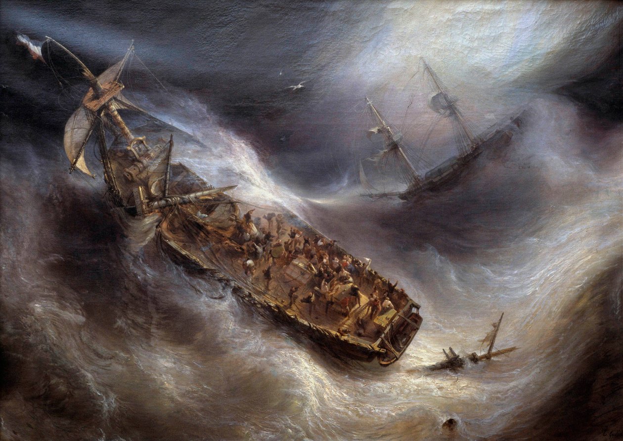 Hengivenhet av kaptein Dess, av Bordeaux, mot det nederlandske skipet Columbus, i Tempete-maleriet av Theodore Gudin (1802-1880) 1829 Søn. 2,1x2,95 m Bordeaux, Musee des Beaux Arts av Jean Antoine Theodore Gudin