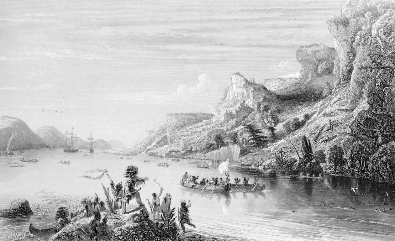Jacques Cartier (1491-1557) ved St. Lawrence River, 1535 av Jean Antoine Theodore Gudin