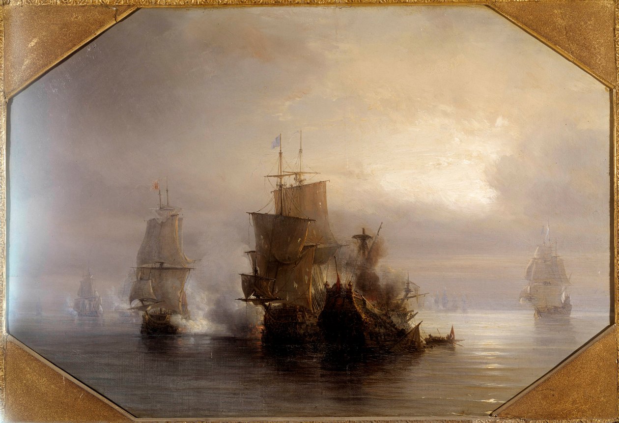 Sjøkamp av ridderen Marc-Antoine de Saint-Pol Hecourt (1665-31 oktober 1705), 31/10/1705 Han ga navnet sitt til den nærliggende byen Saint-Pol-sur-Mer (Saint Paul sur mer). Maleri av Theodore Gudin (1802-1880) 1800-tallet. Paris, Musee de la Marine av Jean Antoine Theodore Gudin