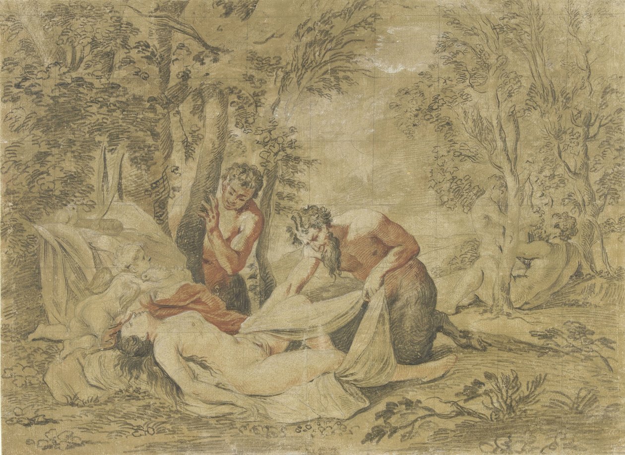 To satyrer spionerer på en sovende nymfe av Jean Antoine Watteau (rejected attribution)