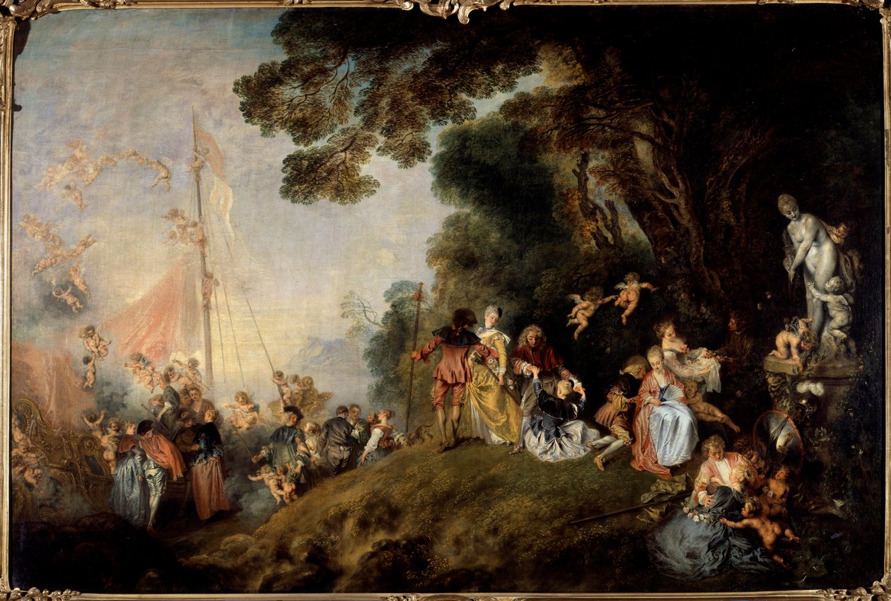 Ombordstigning til Cythere Island. Maleri av Jean Antoine Watteau (1684-1721) av Jean Antoine Watteau