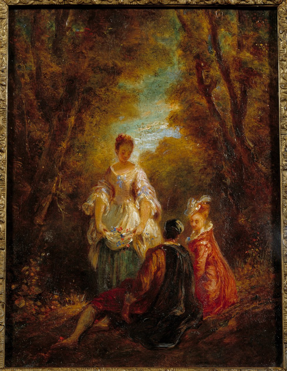Karakterer i en park Maleri av Jean Antoine Watteau (1684-1721) 1700-tallet av Jean Antoine Watteau