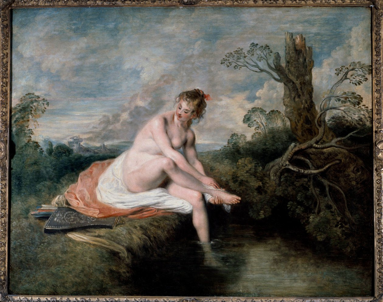 Diane in the Bath Maleri av Jean Antoine Watteau (1694-1721) 1700-talls søn. 0,8x1,01 m av Jean Antoine Watteau
