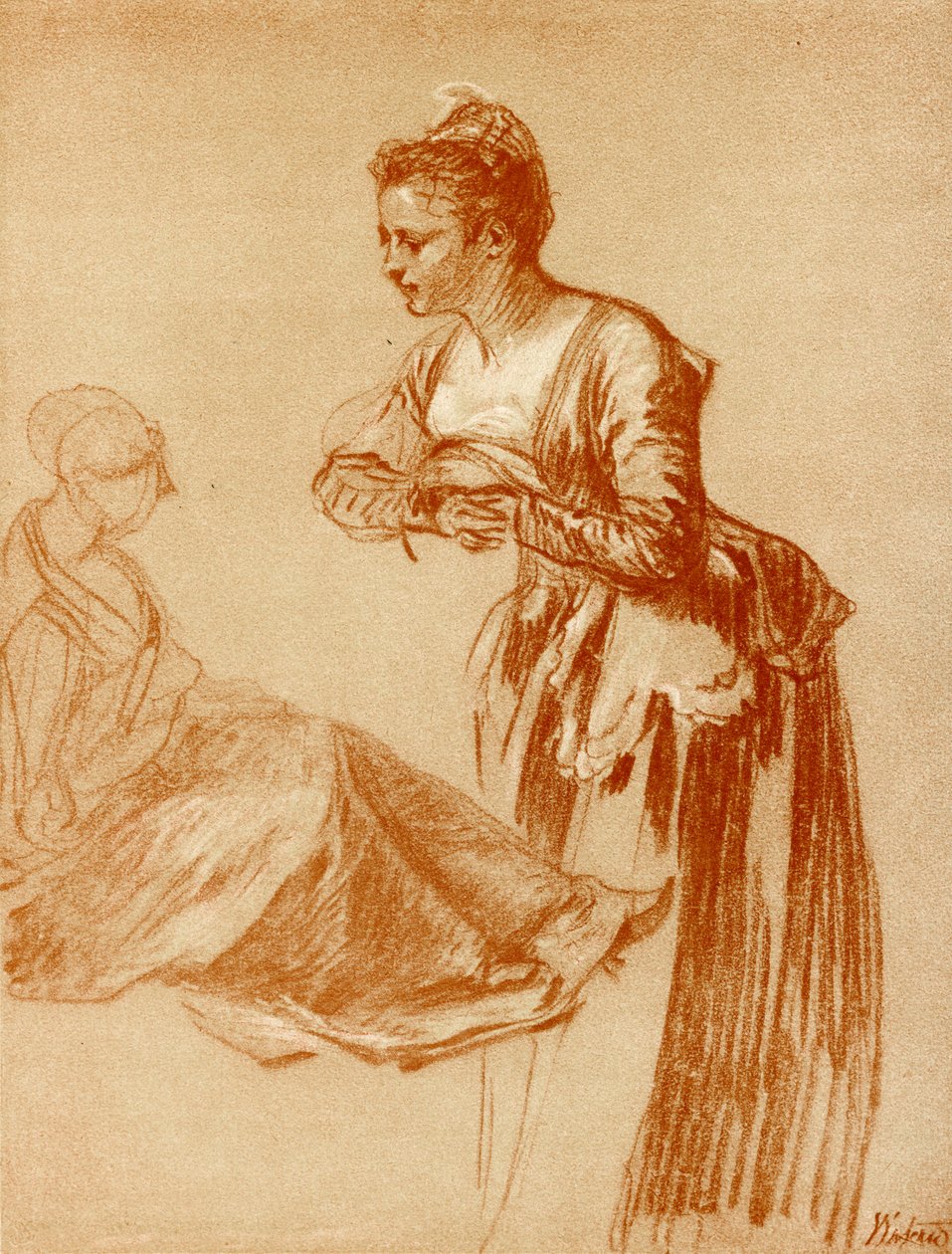 Figurstudier for en stående og en sittende jente av Jean Antoine Watteau