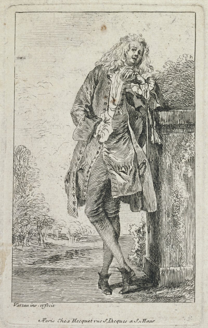 Motefigurer: Man Standing Acconde av Jean Antoine Watteau
