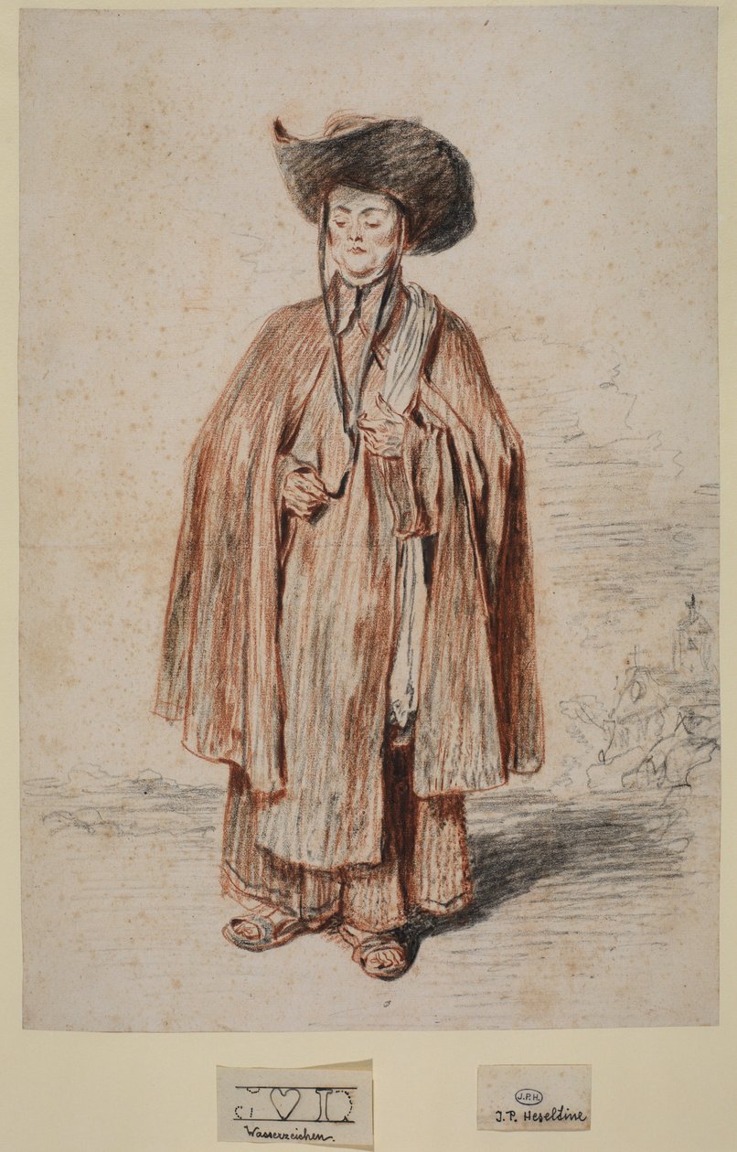 Friar, stående (grafitt og kritt på papir) av Jean Antoine Watteau