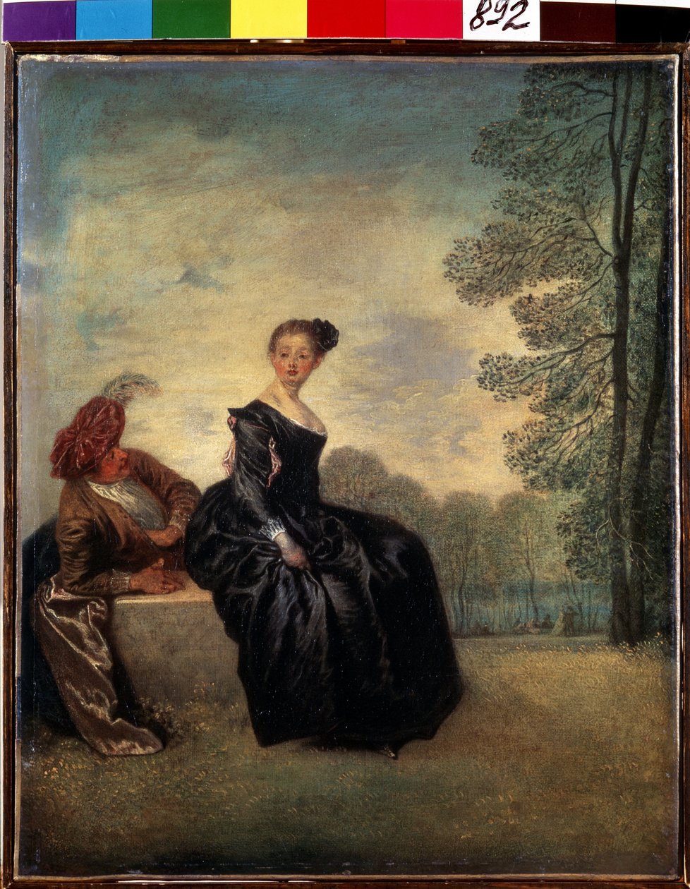The boudeuse (En lunefull kvinne). Maleri av Jean Antoine Watteau (1684-1721). Olje på lerret, 42 x 34 cm av Jean Antoine Watteau