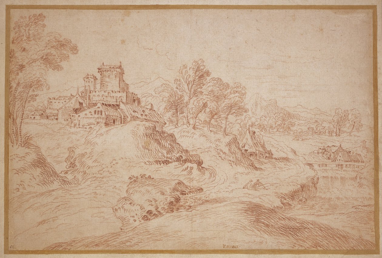 Landskap med et slott, 1716-18 av Jean Antoine Watteau