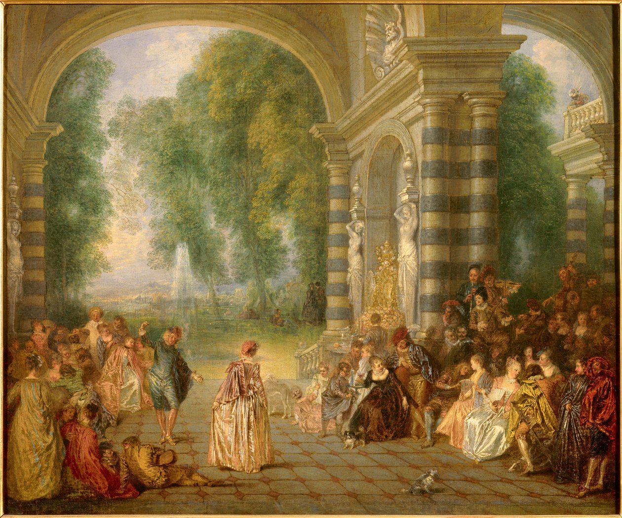 Les plaisirs du bal Maleri av Jean Antoine Watteau (1684-1721) 1700-talls søn. 0,52x0,65 m London, Dulwich gallery - Pleasures of the Ball - Maleri av Jean Antoine Watteau (1684-1721), olje på lerret (52 x 65 cm) av Jean Antoine Watteau