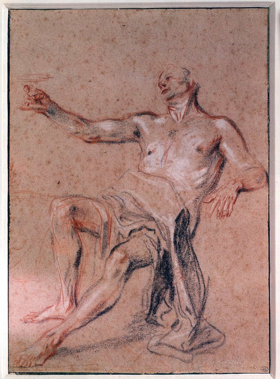 Man Naken Blyanttegning av Jean Antoine Watteau (1684-1721) Paris fra 1700-tallet, Musee du Louvre av Jean Antoine Watteau