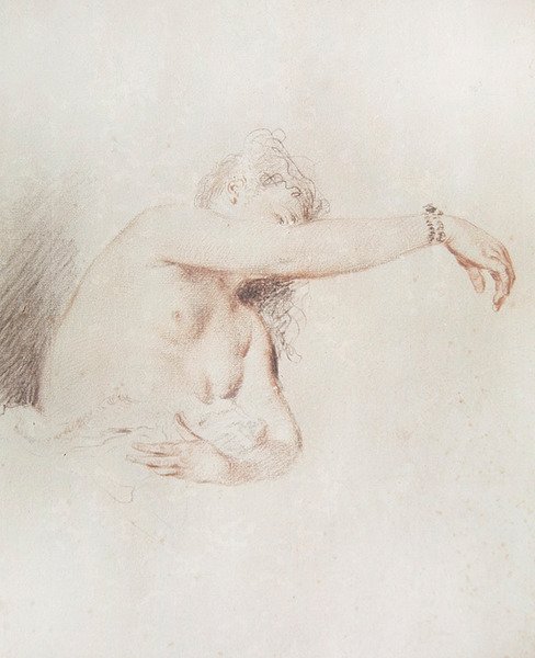 Naken kvinne med løftet arm av Jean Antoine Watteau
