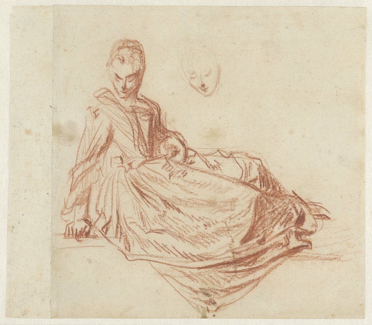 kvinne som sitter på gulvet av Jean Antoine Watteau