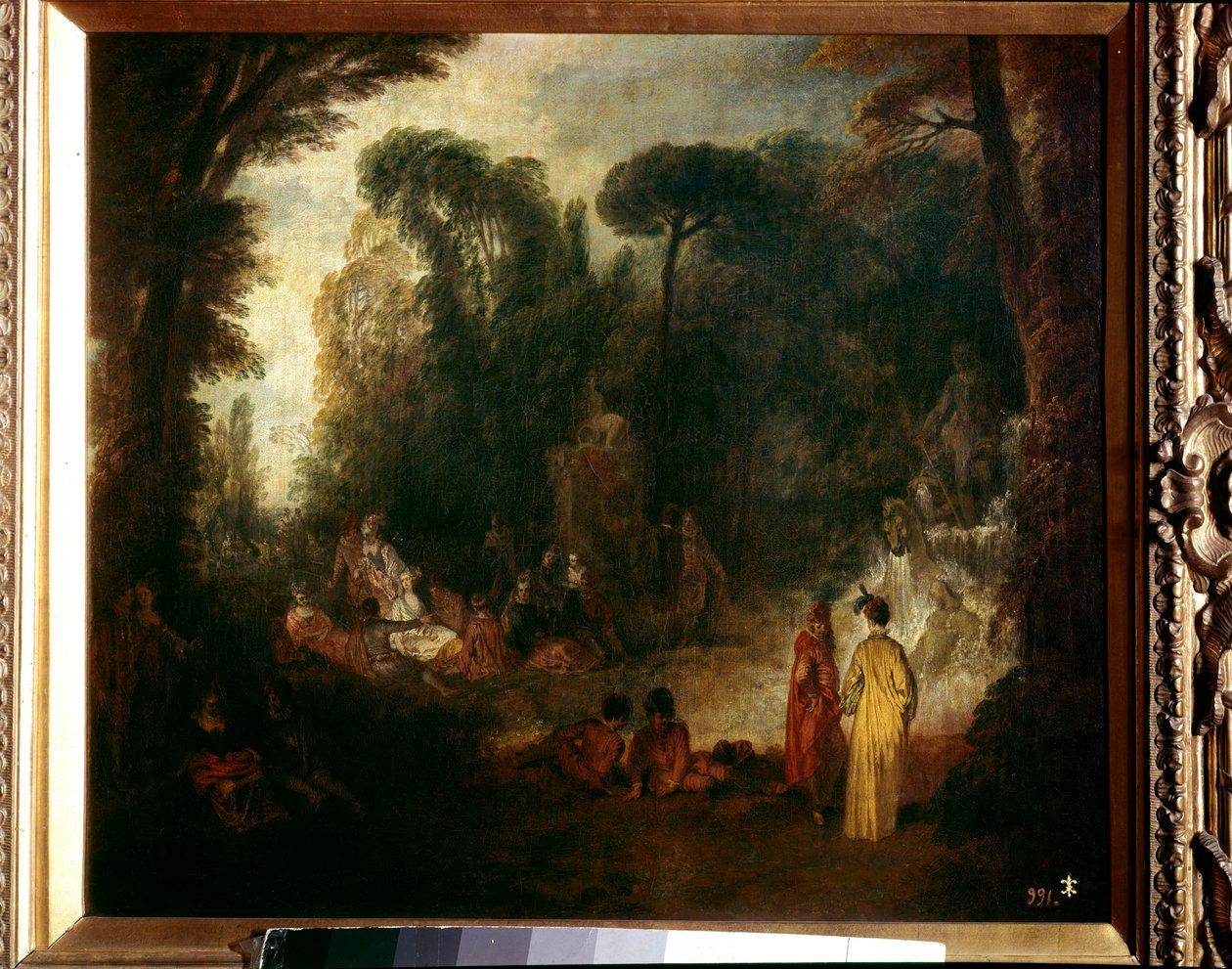 Fest i en park Piknik, samtale og tur i skogen. Maleri av Jean Antoine Watteau (1684-1721), rundt 1712-1713. Olje på lerret. Mål: 48x55 cm. Madrid, Prado-museet av Jean Antoine Watteau
