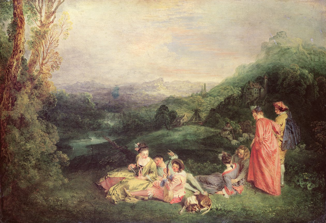 Fredelig kjærlighet, ca. 1718-19 av Jean Antoine Watteau