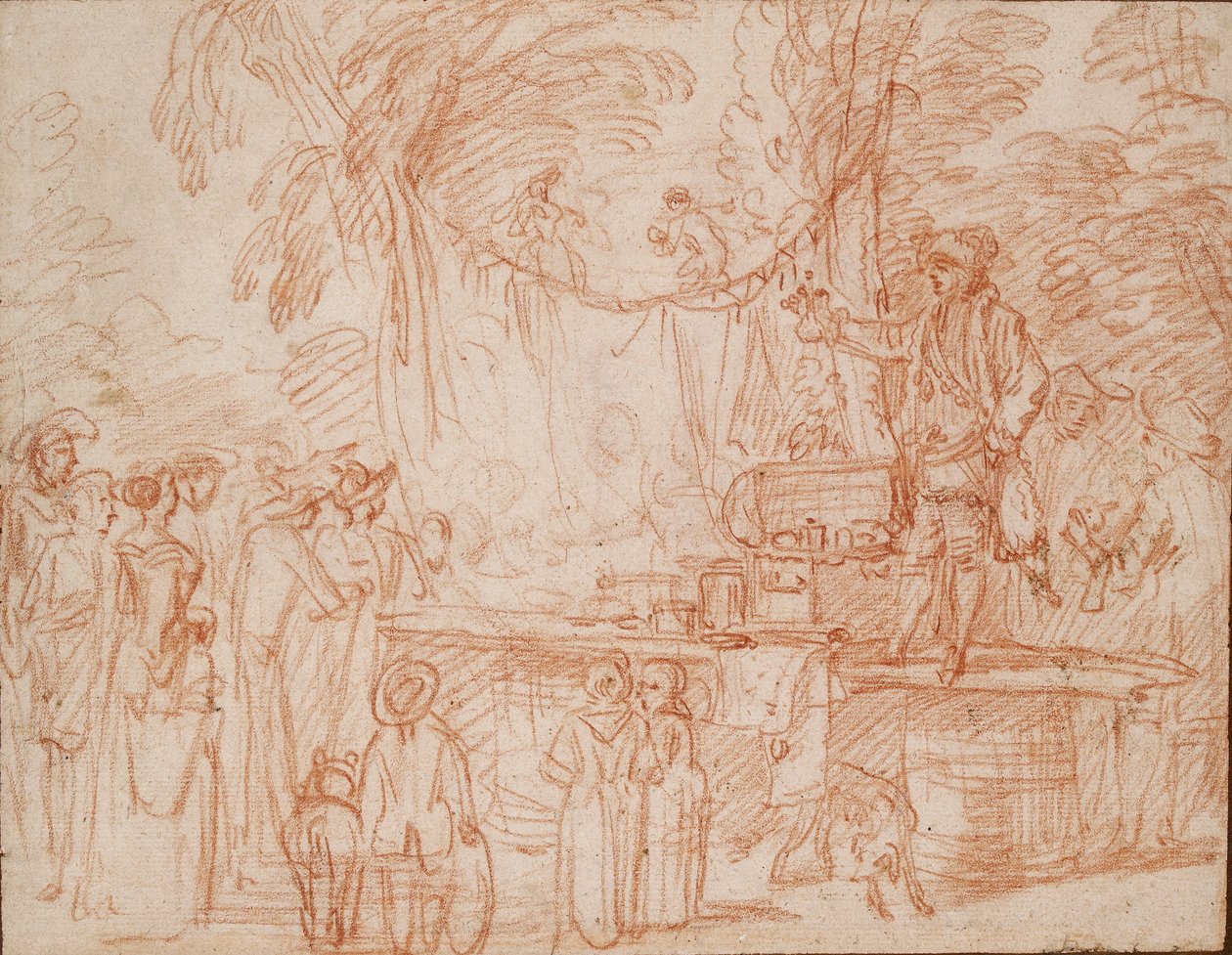 Quack Doctor selger sine varer i friluft, c1700-1720 av Jean Antoine Watteau