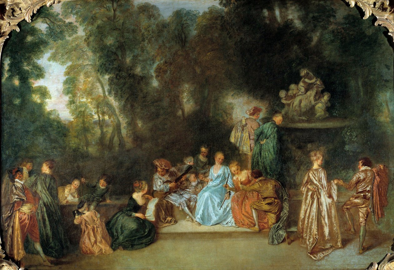 Rekreasjonsgalante Maleri av Jean Antoine Watteau (1684-1721) Berlin fra 1700-tallet, Museum Dahlem av Jean Antoine Watteau
