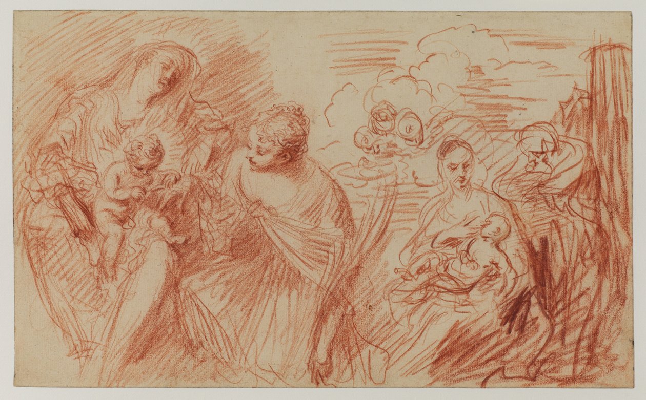 Studieark etter Old Masters (rødt kritt på papir) av Jean Antoine Watteau