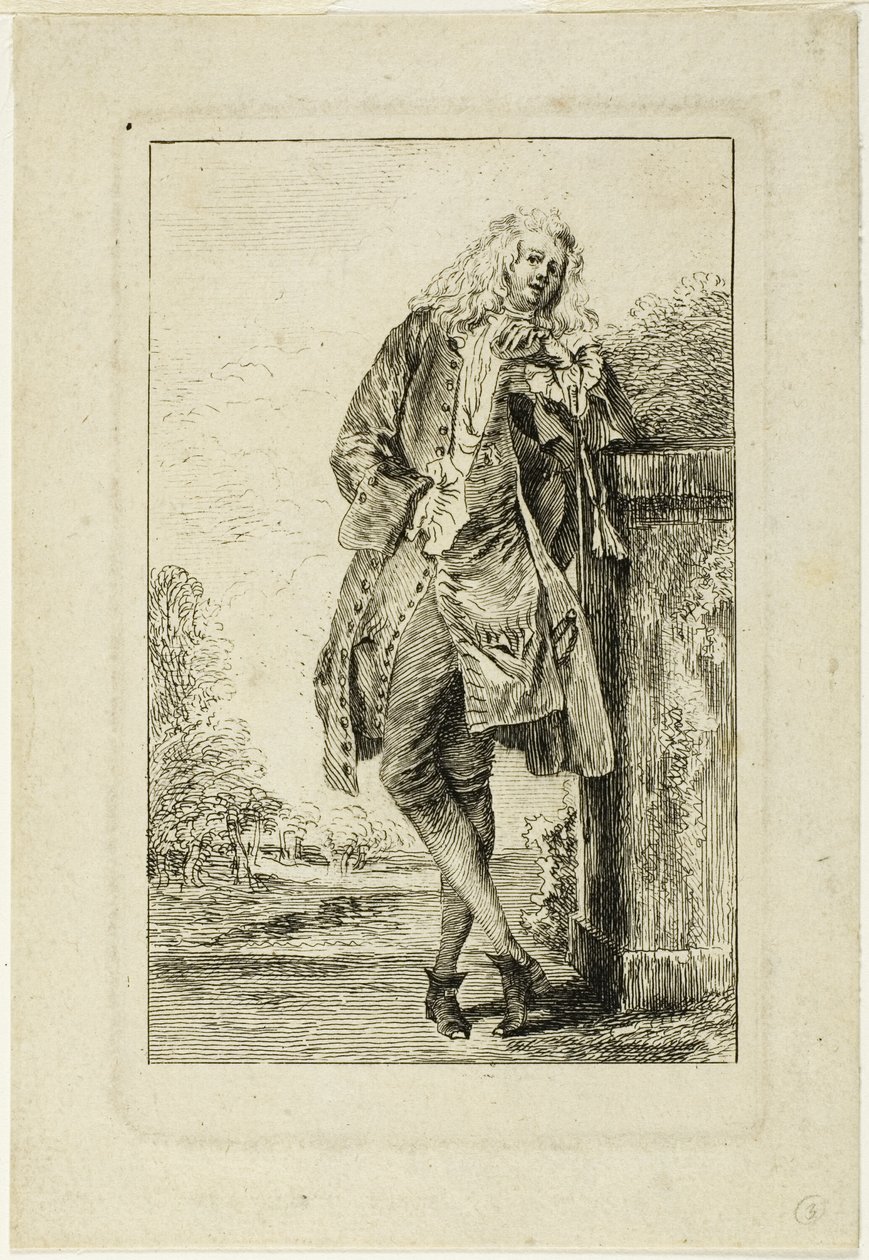 Stående mann lener seg på albuen av Jean Antoine Watteau