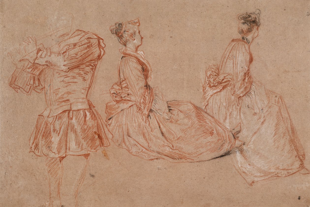 Studier av en fløytespiller og to kvinner, 1717 av Jean Antoine Watteau