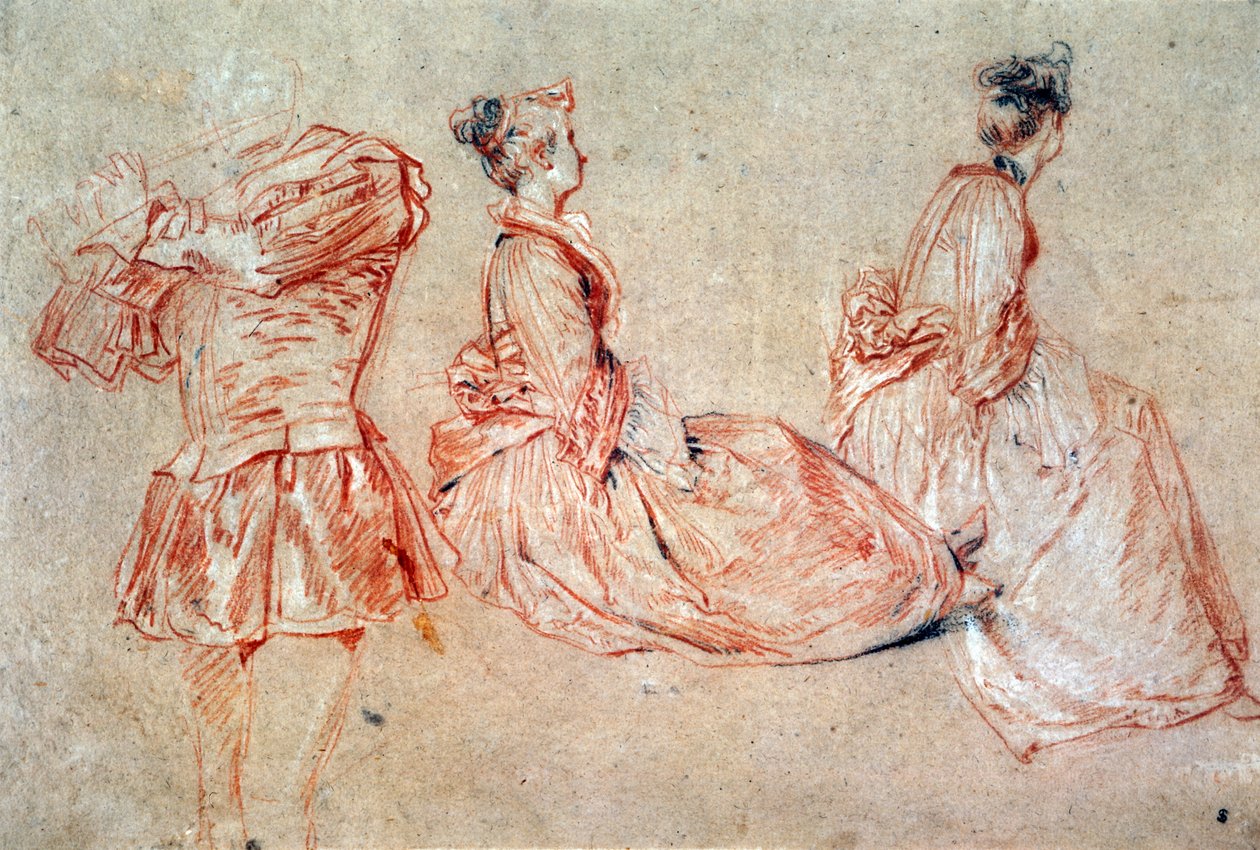 Studie av en fløytespiller og to kvinner av Jean Antoine Watteau