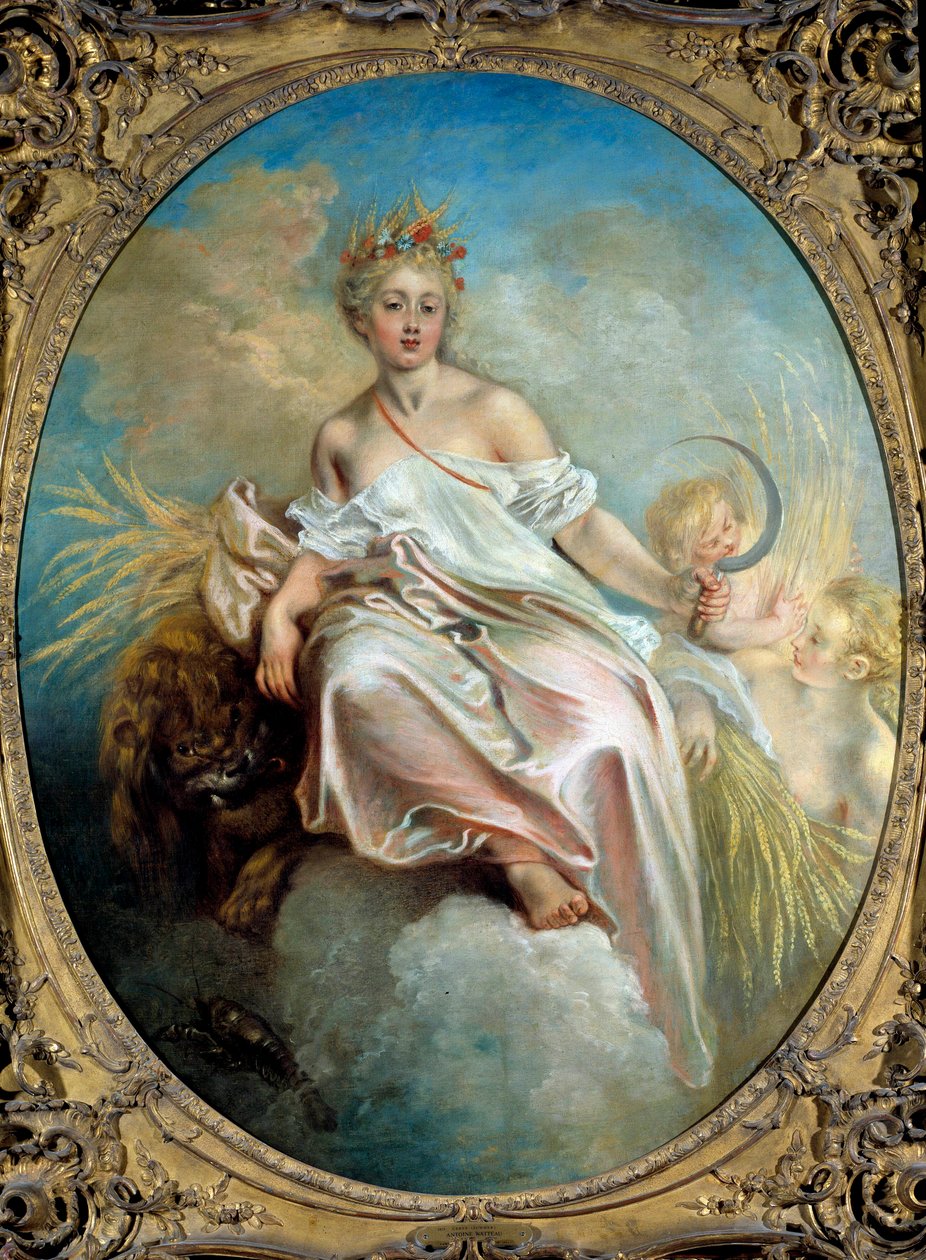 Summer Allegory of the Seasons, en ung kvinne som holder en sigd i hånden. Maleri av Jean Antoine Watteau (1684-1721) Washington fra 1700-tallet. Nasjonalgalleriet for kunst av Jean Antoine Watteau