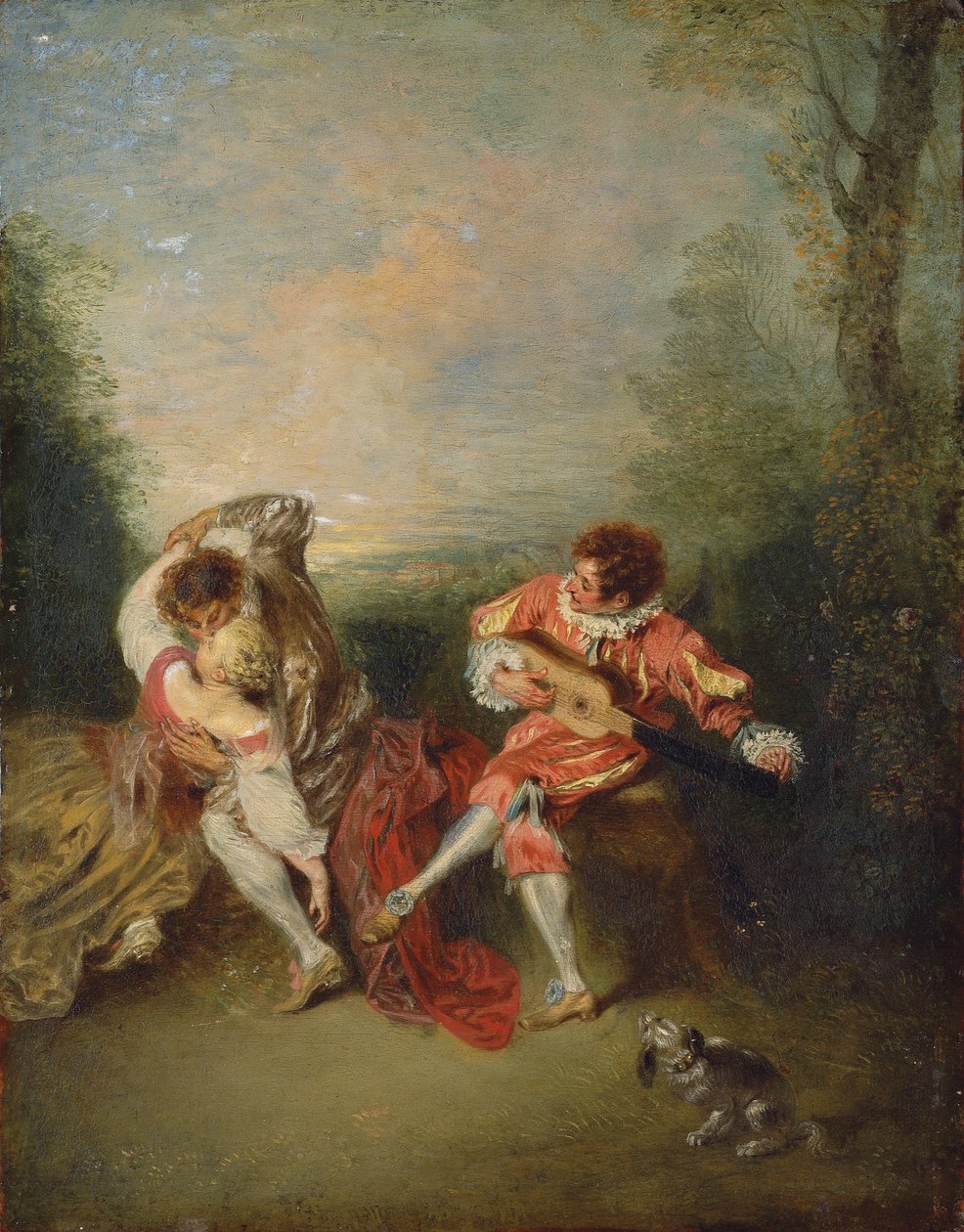 The Surprise (olje på panel) av Jean Antoine Watteau