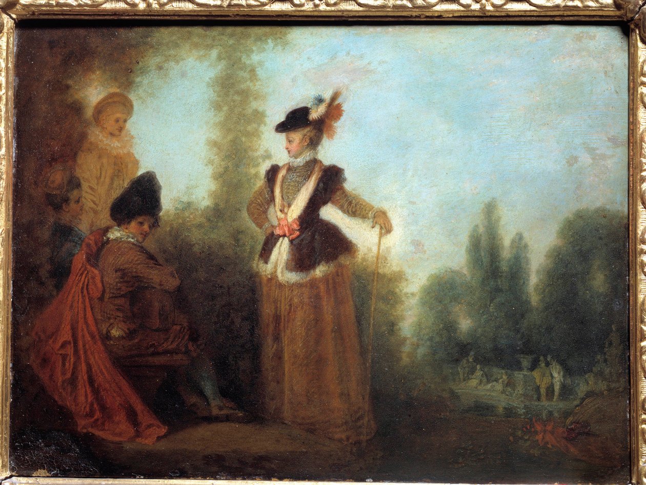 Eventyreren En stilig ung kvinne i reiseantrekk. Maleri av Jean Antoine Watteau (1684-1721) Troyes musee des Beaux Arts fra 1700-tallet av Jean Antoine Watteau