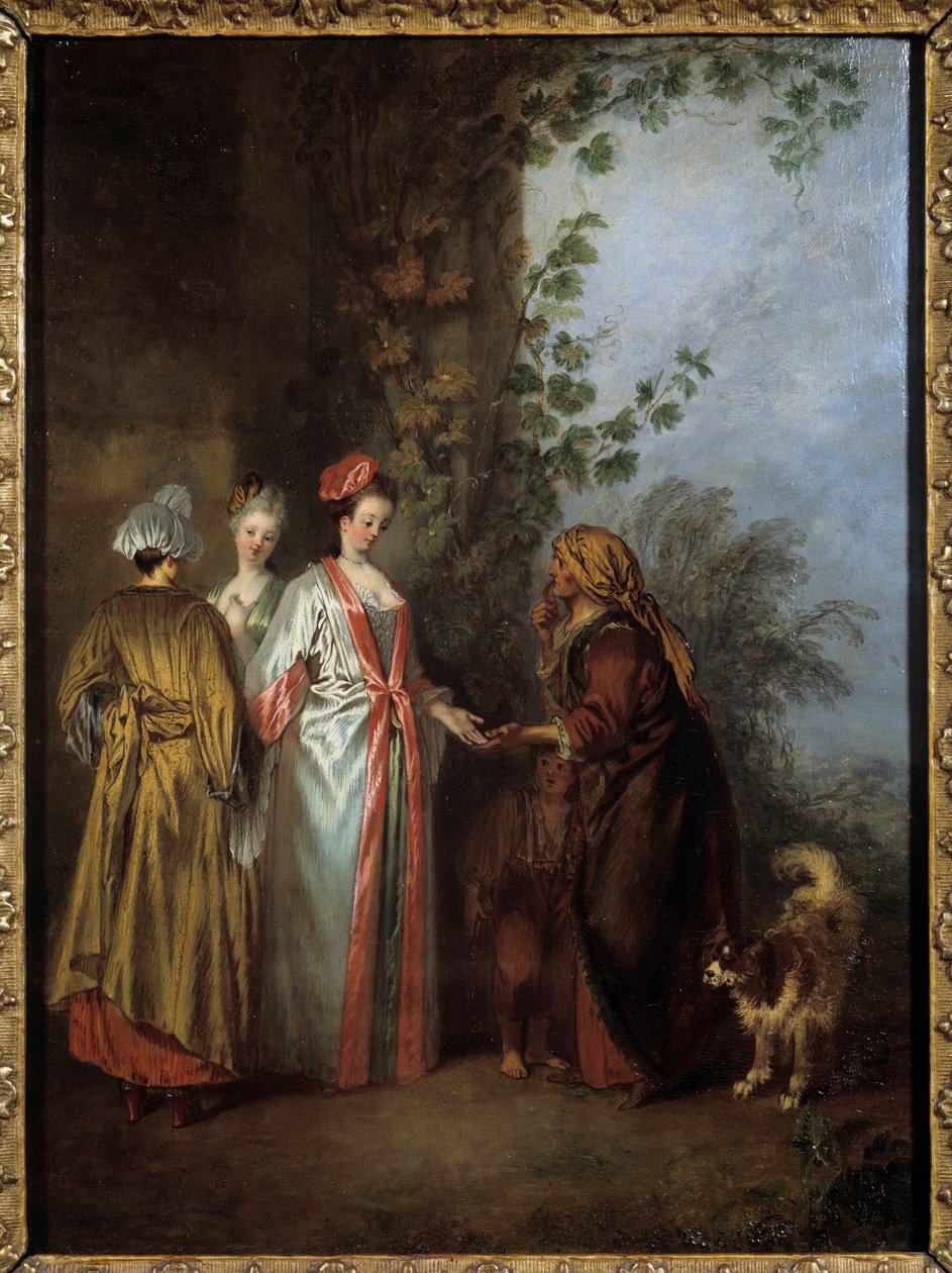 Spådame. Maleri av Jean Antoine Watteau (1684-1721) av Jean Antoine Watteau