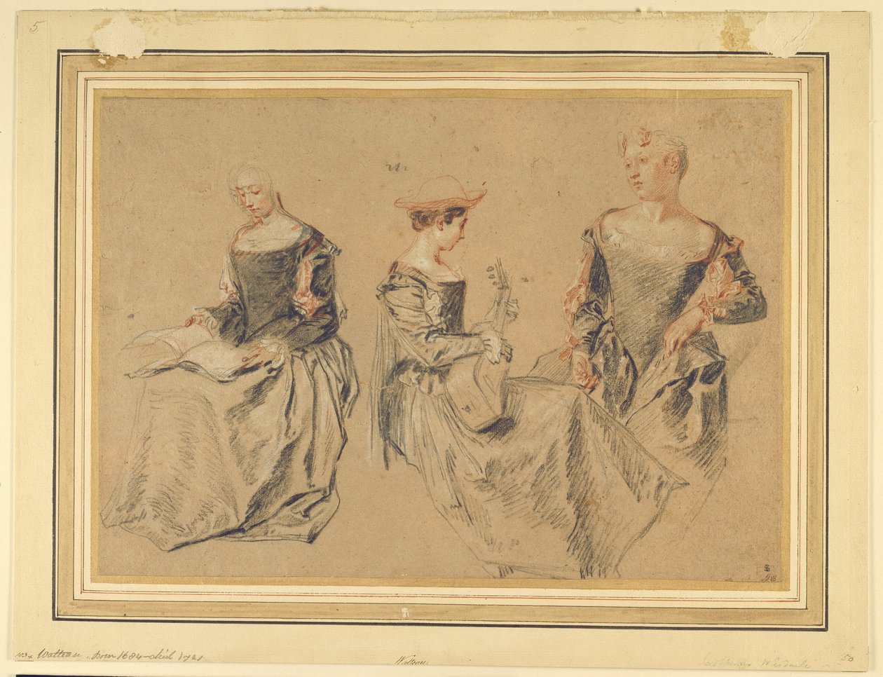 Tre studier av sittende kvinner av Jean Antoine Watteau