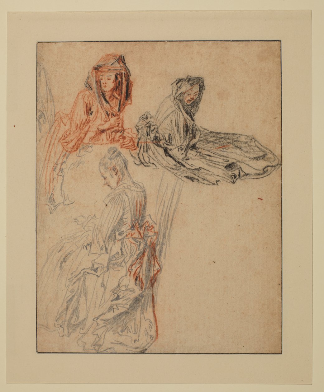 Tre studier av kvinneskikkelser, 1716 - 1718 ca av Jean Antoine Watteau