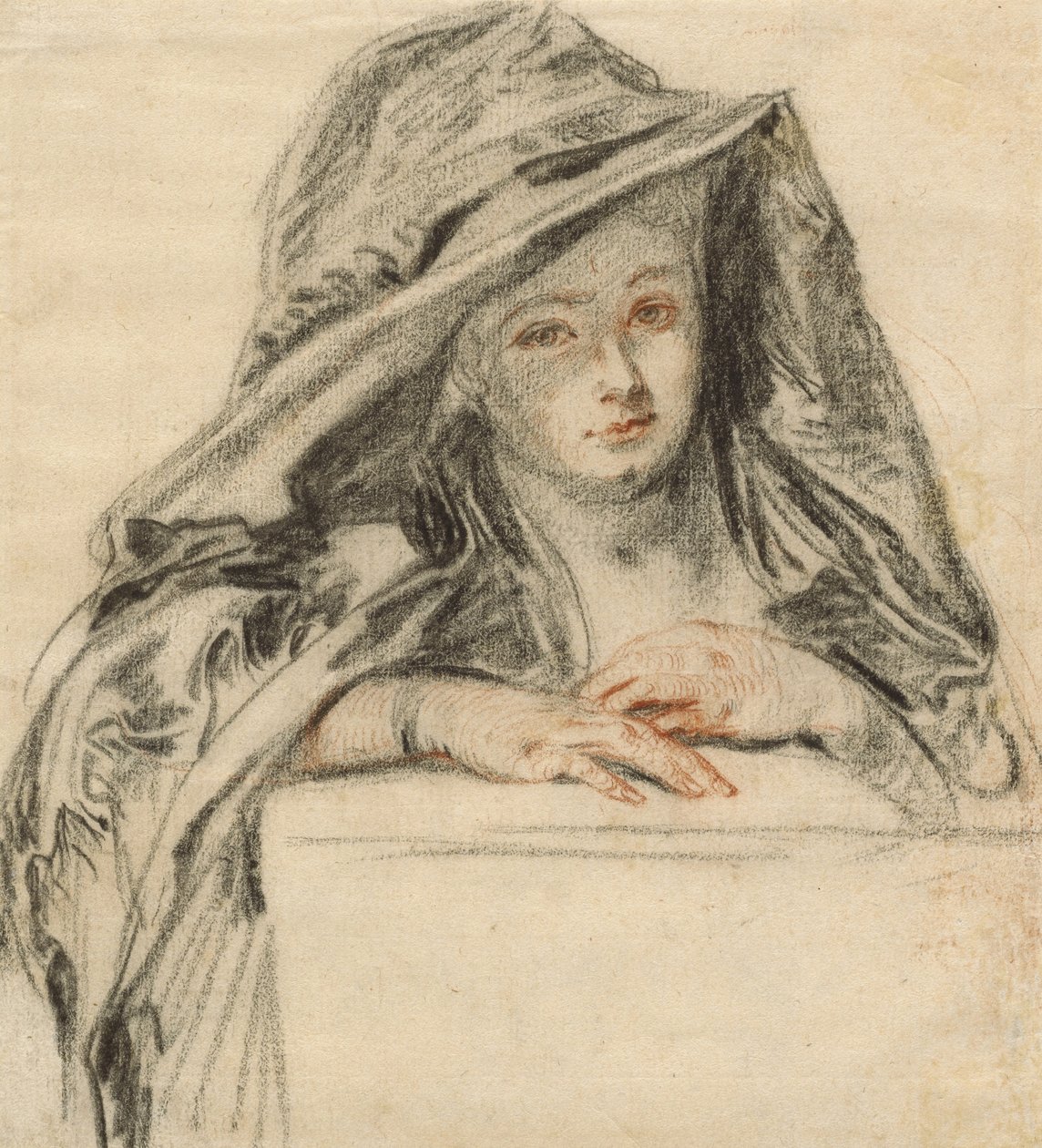 Kvinne i svart, ca. 1719 av Jean Antoine Watteau
