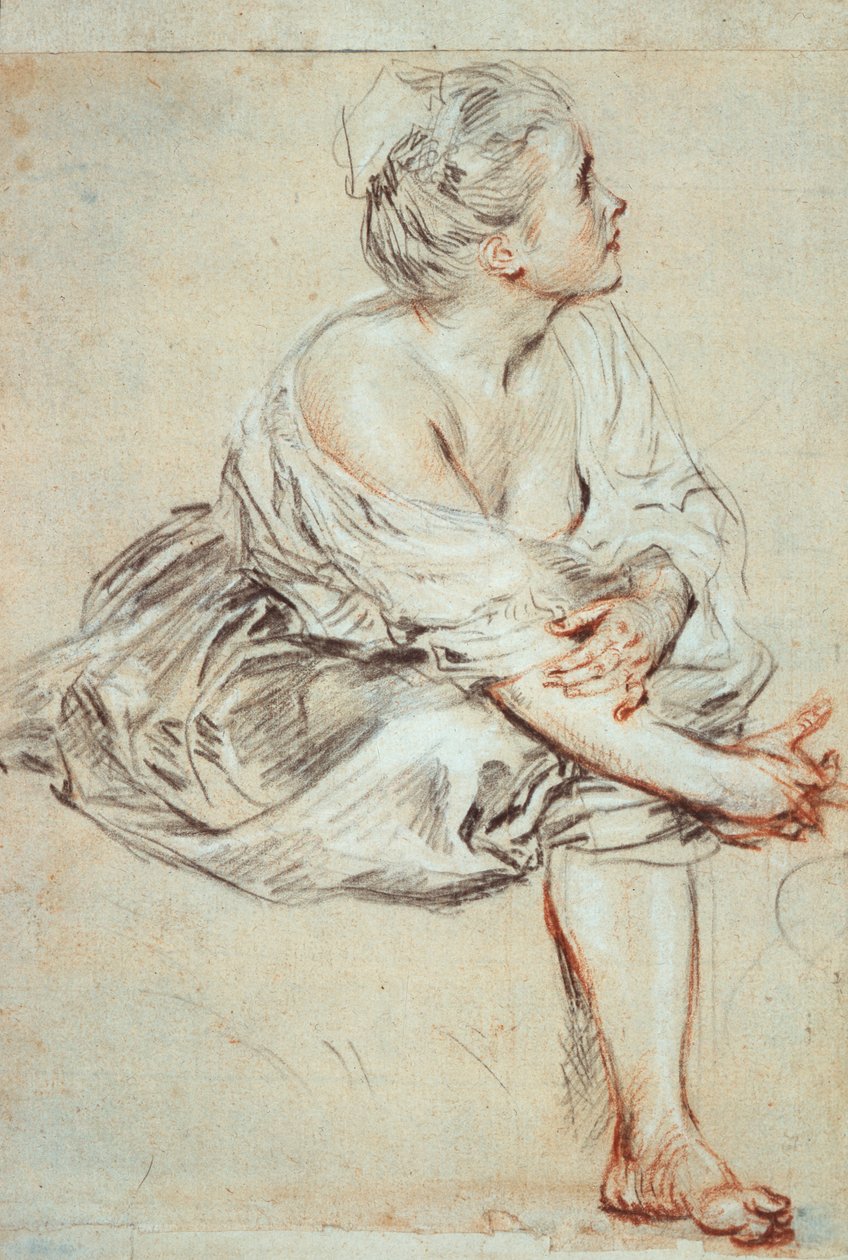 Kvinne sitter og vendte mot høyre, c1716 av Jean Antoine Watteau
