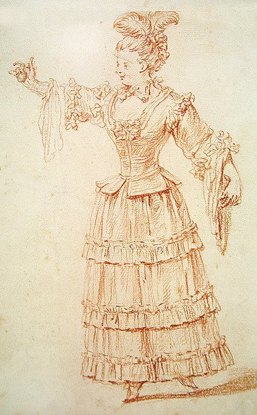 Dancer of the Opera (rødt kritt på papir) av Jean Antoine Watteau