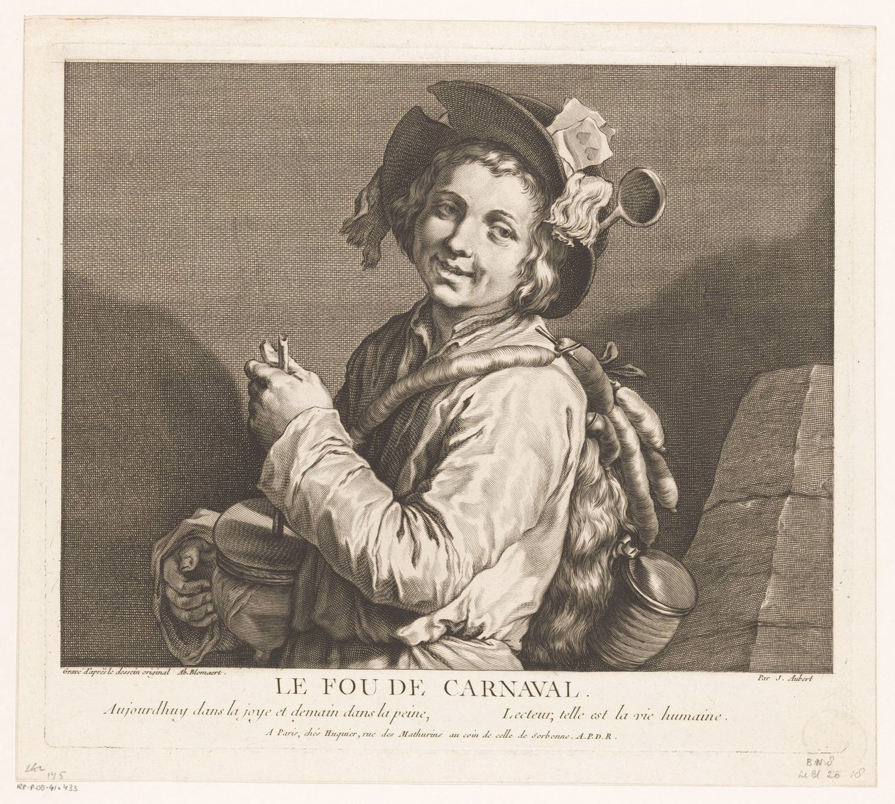 Gutt med en søppelpotte Le Fou de Carnival (tittel på objekt) av Jean Aubert