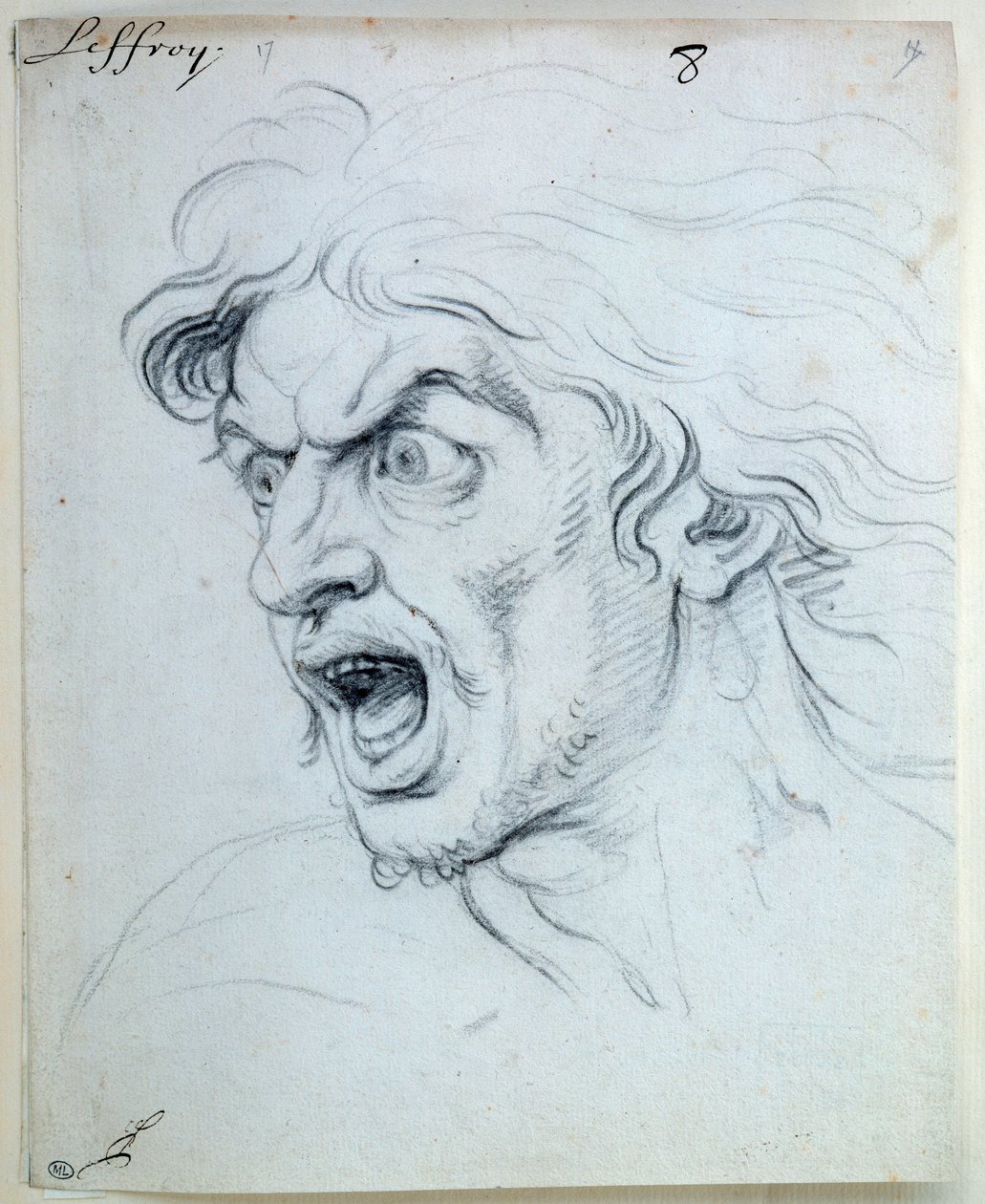 Uttrykk for sjelens lidenskaper; den fryktsomme. Tegning av Jean Audran (1667-1756) av Jean Audran