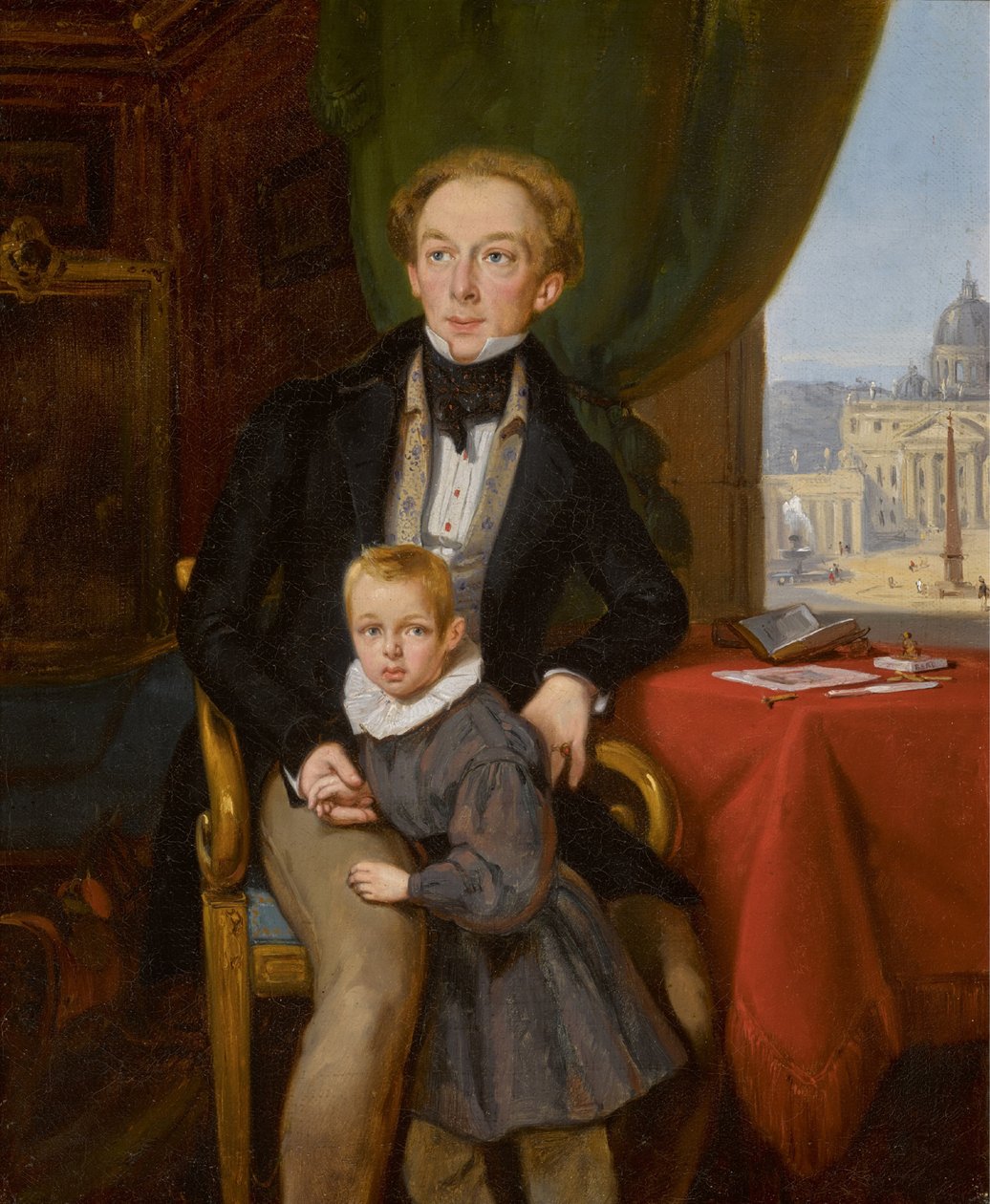 Portrett av grev Pyotr Ivanovich Meshchersky 1802-1876 med sønn Nikolai, 1935. av Jean Auguste Bard