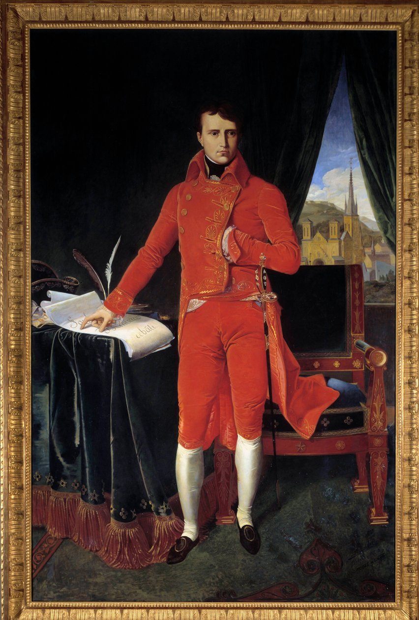 Portrett i full lengde av Napoleon Bonaparte (1769-1821) som første konsul-maleri av Joseph Pel etter Jean-Auguste-Dominique Ingres (Jean Auguste Dominique) (1780-1867) 1929 Søn. 1,2x2,2m. Malmaison, Slottsmuseet OBS! Bruk av dette verket kan være underlag av Jean Auguste Dominique (after) Ingres