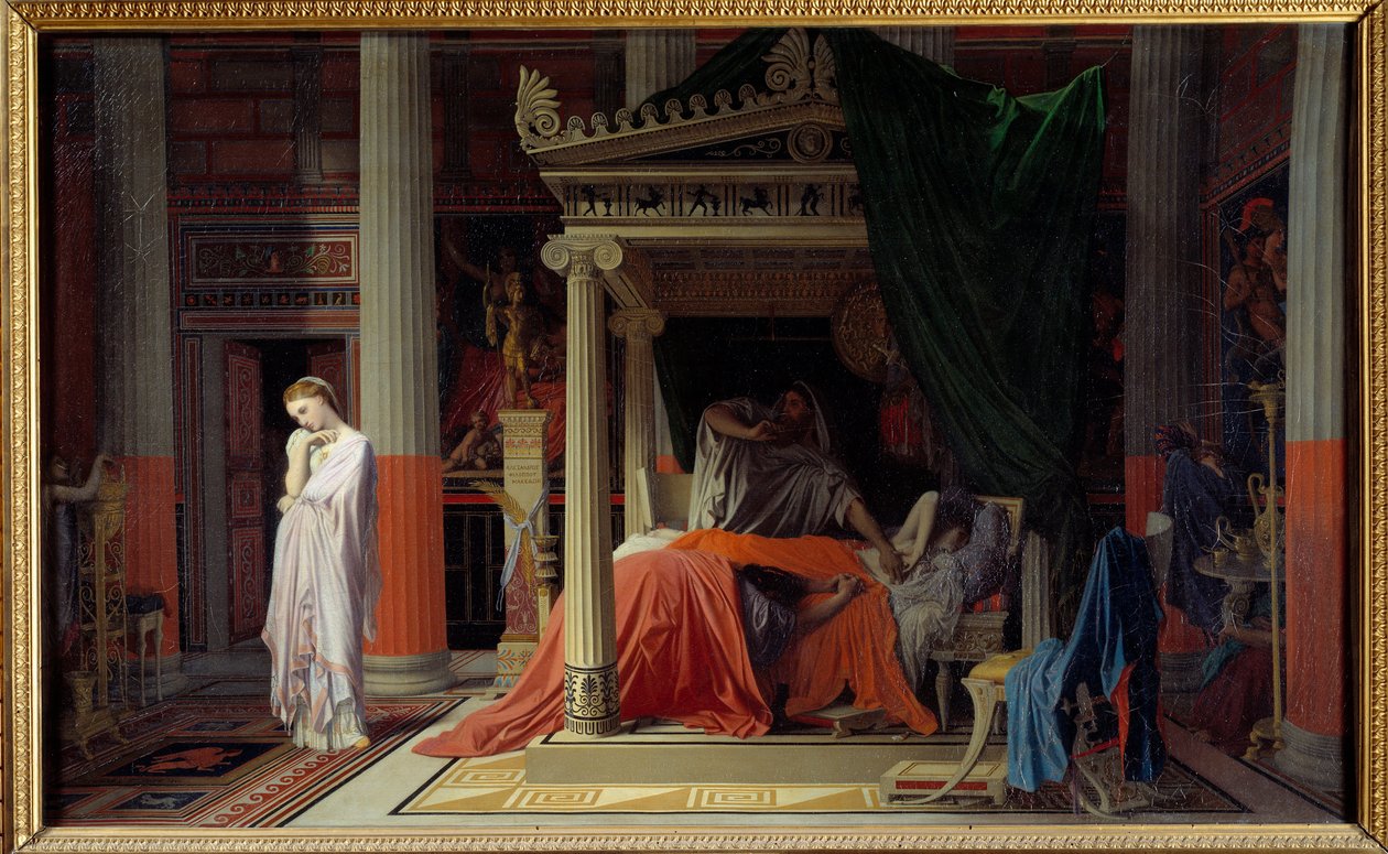 Antiochus sykdom eller Antiochus og Stratonice Antiochus (324-261 f.Kr.) er lei av kjærlighet til stemoren Stratonice. Maleri av Jean Auguste Dominique Ingres (1780-1867) 1840 Søn. 0,57x0,98 m Chantilly, musee Conde - Sykdommen til Antiochus eller Antiochu av Jean Auguste Dominique Ingres