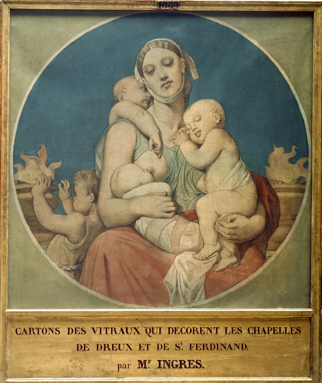 Design for de fargede glassene til kapellet St Ferdinand i Paris (maleri) av Jean Auguste Dominique Ingres