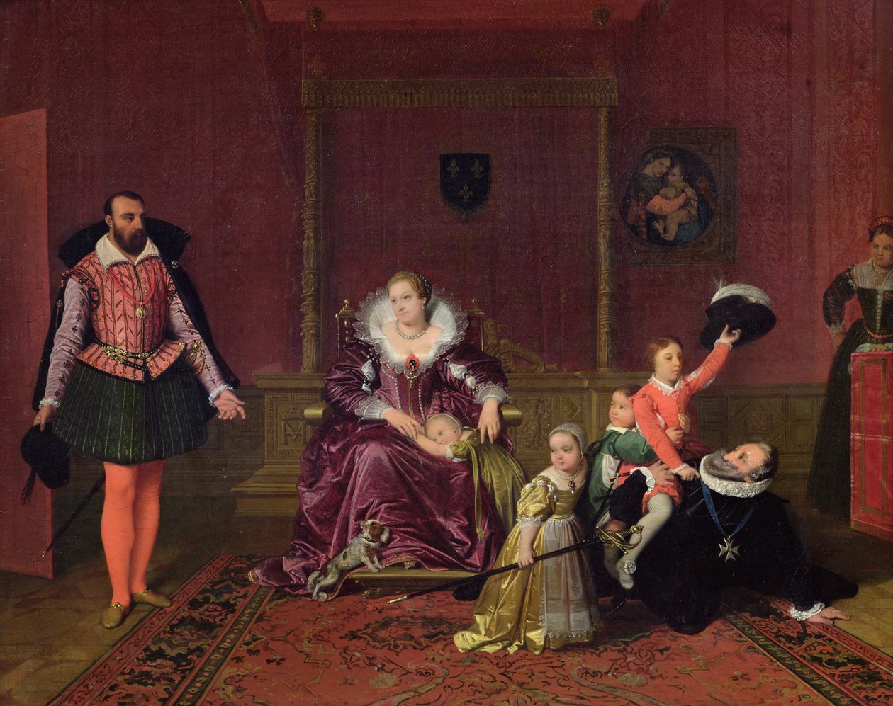 Henri IV (1553-1610) Konge av Frankrike og Navarra leker med barna sine mens Spanias ambassadør går inn, 1817 av Jean Auguste Dominique Ingres
