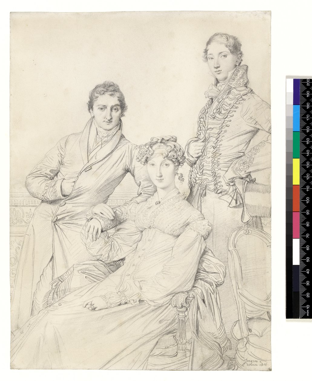 Mr. og Mrs. Woodhead med pastor Henry Comber som ungdom, 1816 av Jean Auguste Dominique Ingres
