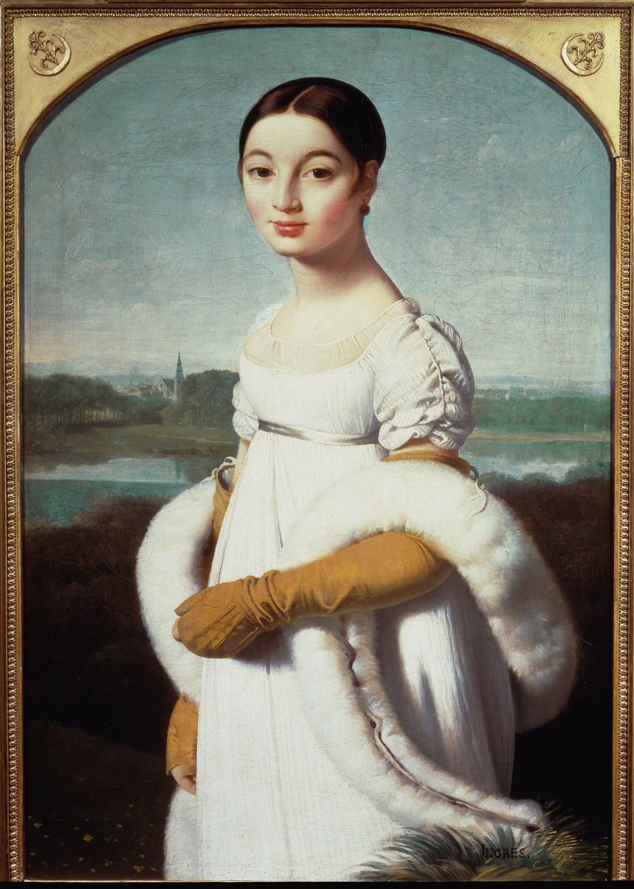 Portrett av Mademoiselle Caroline Riviere - olje på lerret av Jean Auguste Dominique Ingres