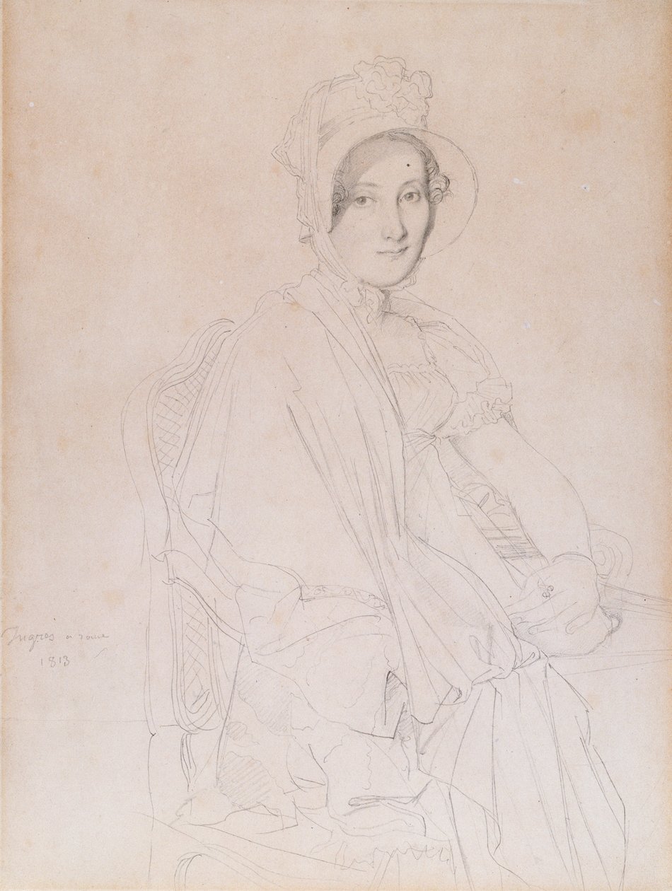 Portrett av Marie Marcoz, senere Vicomtesse de Senonnes de Senonnes, 1813 (grafittblyant på vevd papir) av Jean Auguste Dominique Ingres