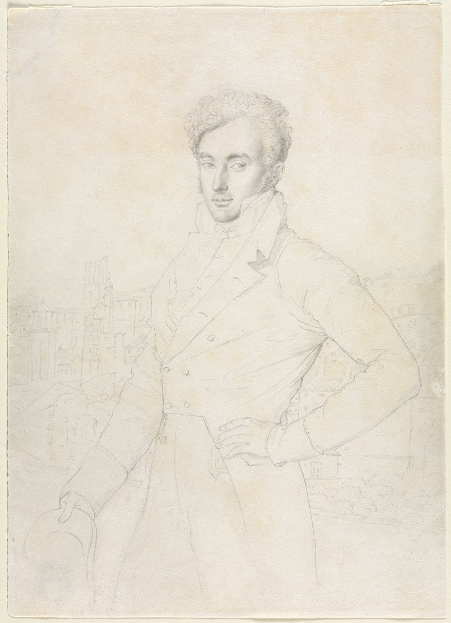 Portrett av en ung mann som står på Quirinal med Turris Comitum i bakgrunnen, 1800-tallet. av Jean Auguste Dominique Ingres