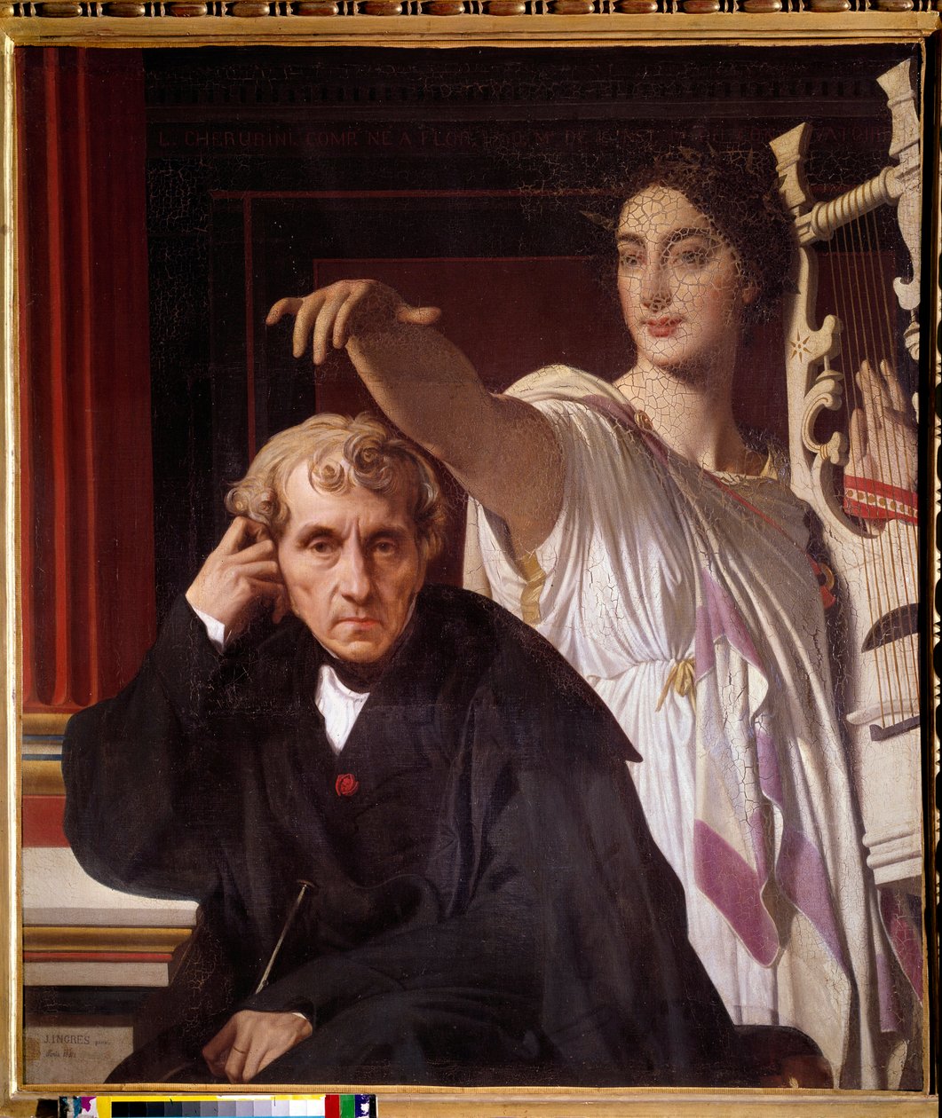 Portrett av den italienske komponisten Luigi Cherubini (1760 - 1842), med Muse of lyrical poesi. Maleri av Jean Dominique Ingres (1780-1867) av Jean Auguste Dominique Ingres