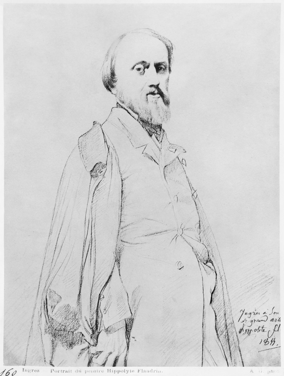 Portrett av maleren Hippolyte Flandrin, 1844 (grafitt på papir) av Jean Auguste Dominique Ingres